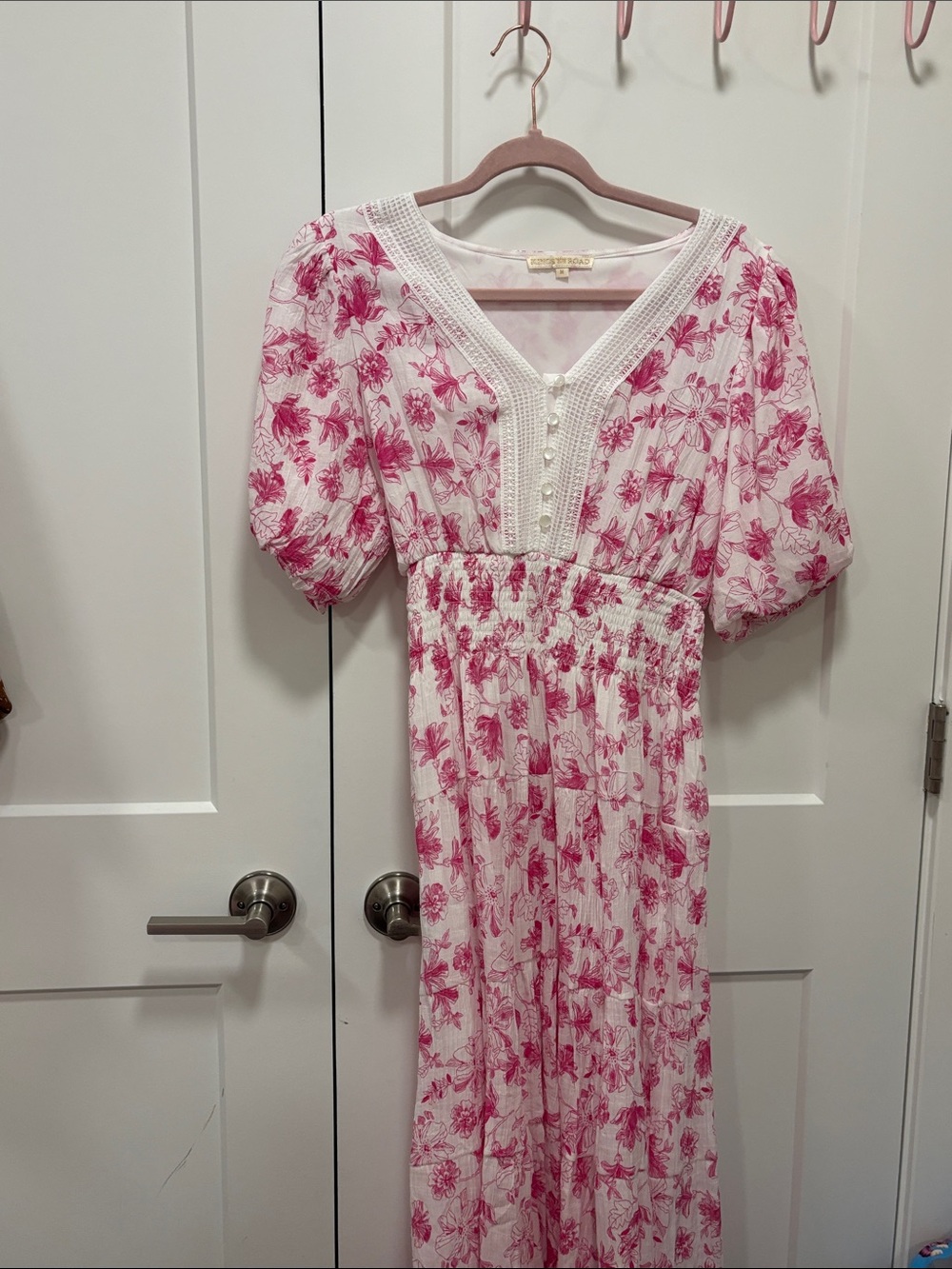 Women's Pink Floral Smocked Waist Dress
